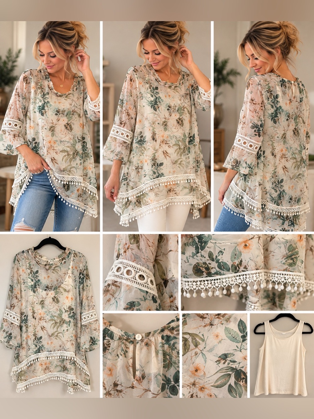 Bellambra 100% Silk Floral Layered Tunic + Tank Made in Italy Size S - Picture 1 of 10
